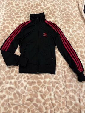 Adidas Black Jacket with Pink Stripe Accents